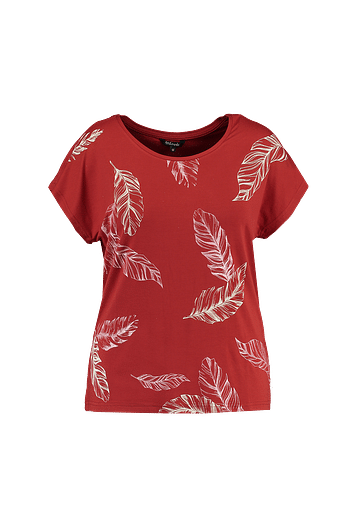 Promotions MS Mode Dames T-shirt met verenprint Rood - Produit maison - MS Mode - Valide de 30/09/2019 à 13/10/2019 chez MS Mode