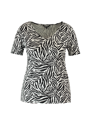 Promotions MS Mode Dames T-shirt met V-hals en zebraprint Zwart - Produit maison - MS Mode - Valide de 30/09/2019 à 13/10/2019 chez MS Mode
