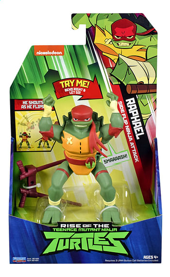 Promoties Rise of the Teenage Mutant Ninja Turtles actiefiguur Side Flip Ninja Attack Raphael - Giochi Preziosi - Geldig van 04/11/2019 tot 24/12/2019 bij Dreamland