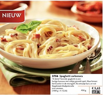 Promoties Spaghetti carbonara - Sweetlife - Geldig van 01/10/2009 tot 31/03/2010 bij Bofrost