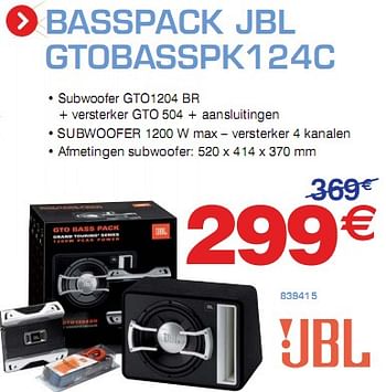 Promoties Basspack Jbl Gtobasspk - JBL - Geldig van 11/12/2009 tot 02/01/2010 bij Auto 5