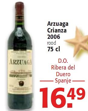 Promoties Arzuaga Crianza 2006 75 cl - Rode wijnen - Geldig van 16/12/2009 tot 05/01/2010 bij Alvo