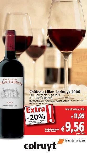 Promoties Château Lilian Ladouys 2006 - Rode wijnen - Geldig van 16/12/2009 tot 04/01/2010 bij Colruyt