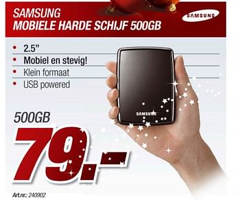 Promoties Mobiele Harde Schijf 500gb - Samsung - Geldig van 21/12/2009 tot 04/01/2010 bij Auva