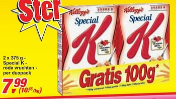 Promoties 2 x 375 g- Special K - rode vruchten - per duopack - Kellogg's - Geldig van 30/12/2009 tot 12/01/2010 bij Makro