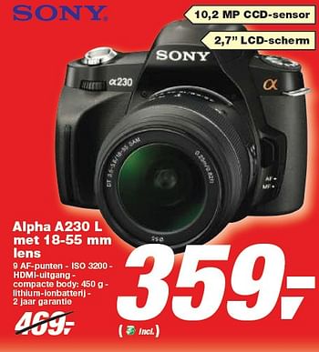 Promoties Alpha A230 L met 18-55 mm lens - Sony - Geldig van 30/12/2009 tot 12/01/2010 bij Makro