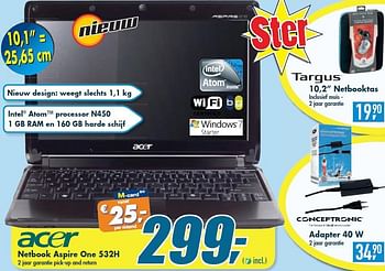 Promotions Netbook Aspire One - Acer - Valide de 30/12/2009 à 26/01/2010 chez Makro