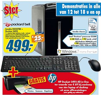 Promoties Imedia D4507 BE + Deskjet 2492 - Packard Bell - Geldig van 30/12/2009 tot 26/01/2010 bij Makro