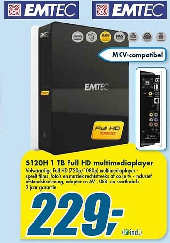 Promoties S 120 H 1 TB Full HD multimediaplayer - Emtec - Geldig van 30/12/2009 tot 26/01/2010 bij Makro