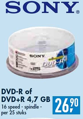 Promoties DVD - R of DVD + R 4,7 GB - Sony - Geldig van 30/12/2009 tot 26/01/2010 bij Makro