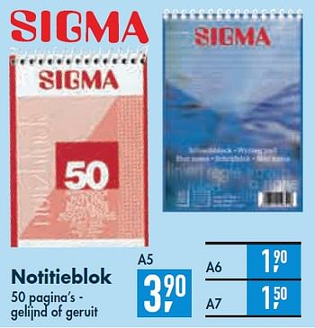 Promotions Notitieblok - Sigma - Valide de 30/12/2009 à 26/01/2010 chez Makro