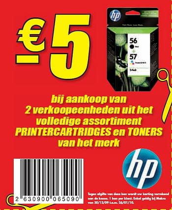 Promoties PRINTERCARTRIDGES en TONERS  - HP - Geldig van 30/12/2009 tot 26/01/2010 bij Makro