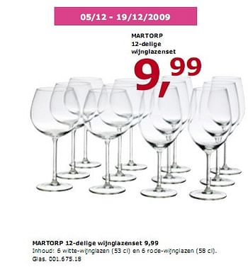 Promotions MARTORP 12-delige wijnglazenset - Produit maison - Ikea - Valide de 01/01/2010 à 31/07/2010 chez Ikea