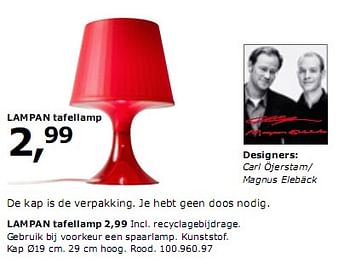 Promoties LAMPAN tafellamp - Huismerk - Ikea - Geldig van 01/01/2010 tot 31/07/2010 bij Ikea