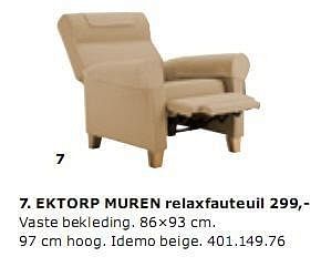 Promoties EKTORP MUREN relaxfauteuil - Huismerk - Ikea - Geldig van 01/01/2010 tot 31/07/2010 bij Ikea