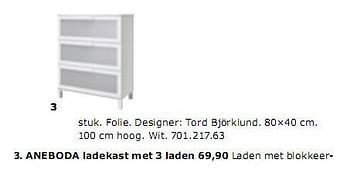 Huismerk - Ikea ANEBODA ladekast met 3 laden Promotie bij Ikea