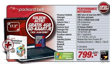 Promoties Performance notebook - Packard Bell - Geldig van 04/01/2010 tot 31/01/2010 bij Auva