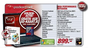 Promoties High performance notebook - Packard Bell - Geldig van 04/01/2010 tot 31/01/2010 bij Auva