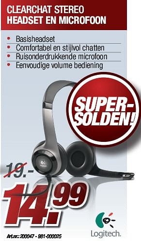 Promoties Clearchat stereo headset en microfoon - Logitech - Geldig van 04/01/2010 tot 31/01/2010 bij Auva