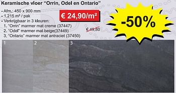 Promoties Keramische vloer Orrin, Odel en Ontario - Huismerk - Zelfbouwmarkt - Geldig van 05/01/2010 tot 01/02/2010 bij Zelfbouwmarkt