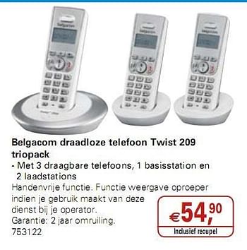 Promoties Belgacom draadloze telefoon Twist 209 triopack - Huismerk - Colruyt - Geldig van 05/01/2010 tot 19/01/2010 bij Colruyt