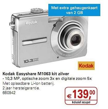 Promoties Kodak Easyshare M1063 kit zilver - Kodak - Geldig van 05/01/2010 tot 19/01/2010 bij Colruyt