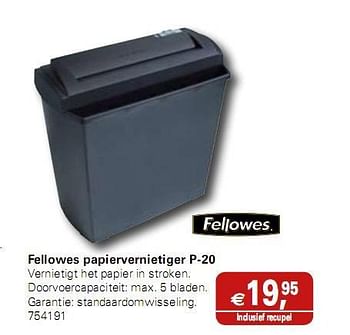 Promoties Fellowes papiervernietiger P-20 - Fellowes - Geldig van 05/01/2010 tot 19/01/2010 bij Colruyt