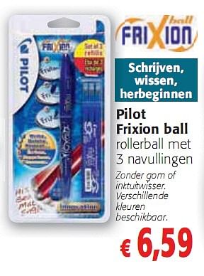 Promoties Frixion ball rollerball met 3 navullingen - Pilot - Geldig van 05/01/2010 tot 19/01/2010 bij Colruyt