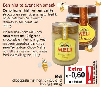 Promoties chocopasta met honing of honing - Meli - Geldig van 05/01/2010 tot 19/01/2010 bij Colruyt