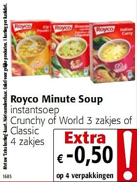 Promoties instantsoep Crunchy of World 3 zakjes of Classic 4 zakjes - Royco - Geldig van 05/01/2010 tot 19/01/2010 bij Colruyt