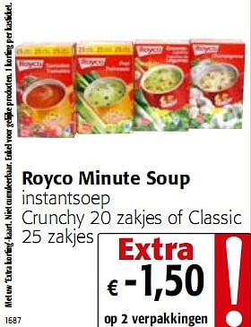 Promoties instantsoep Crunchy 20 zakjes of Classic 25 zakjes - Royco - Geldig van 05/01/2010 tot 19/01/2010 bij Colruyt
