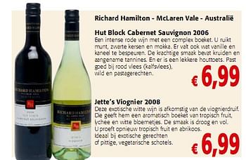 Promoties Hut Block Cabernet Sauvignon 2006 - Rode wijnen - Geldig van 05/01/2010 tot 19/01/2010 bij Colruyt