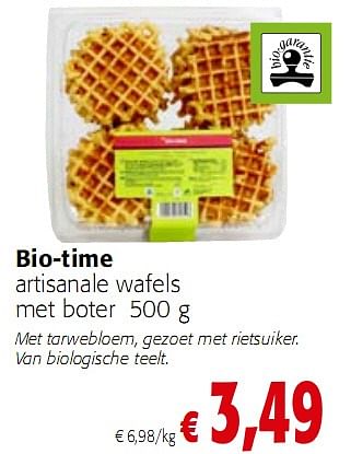 Promotions artisanale wafels met boter 500 g - Bio-time - Valide de 05/01/2010 à 19/01/2010 chez Colruyt