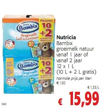 Promoties Bambix groeimelk natuur vanaf 1 jaar of vanaf 2 jaar - Nutricia - Geldig van 05/01/2010 tot 19/01/2010 bij Colruyt