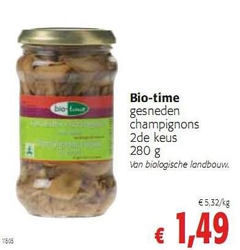Promoties gesneden champignons 2de keus 280 g - Bio-time - Geldig van 05/01/2010 tot 19/01/2010 bij Colruyt