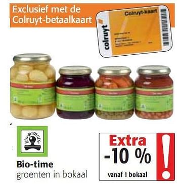 Promotions groenten in bokaal - Bio-time - Valide de 05/01/2010 à 19/01/2010 chez Colruyt