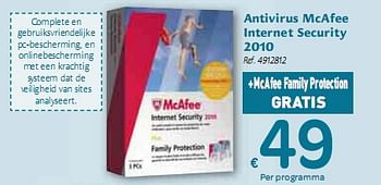 Promotions Antivirus McAfee Internet Security  - MC Afee - Valide de 06/01/2010 à 16/01/2010 chez Carrefour