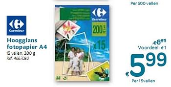 Promoties Hoogglans fotopapier A4 - Huismerk - Carrefour  - Geldig van 06/01/2010 tot 16/01/2010 bij Carrefour