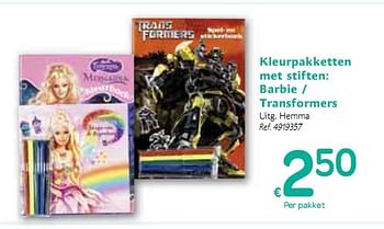 Promotions Kleurpakketten met stiften: Barbie | Transformers - Produit maison - Carrefour  - Valide de 06/01/2010 à 16/01/2010 chez Carrefour