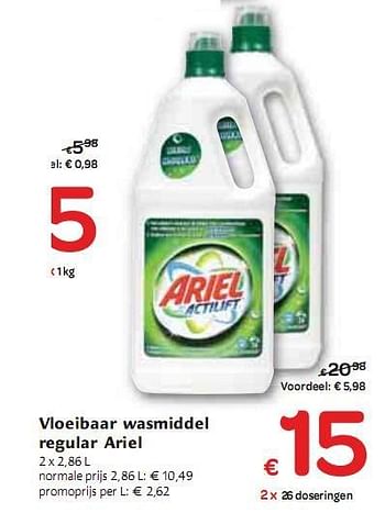 Promoties Vloeibaar wasmiddel regular Ariel - Ariel - Geldig van 06/01/2010 tot 16/01/2010 bij Carrefour