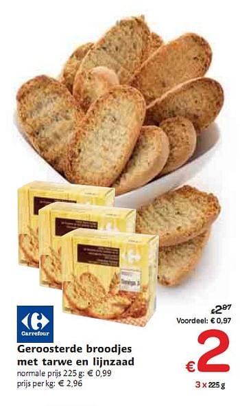 Promoties Geroosterde broodjes met tarwe en lijnzaad - Huismerk - Carrefour  - Geldig van 06/01/2010 tot 16/01/2010 bij Carrefour