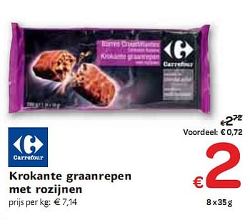 Promotions Krokante graanrepen met rozijnen - Produit maison - Carrefour  - Valide de 06/01/2010 à 16/01/2010 chez Carrefour