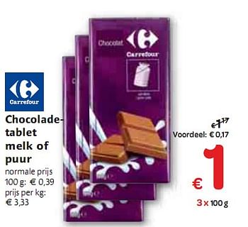 Promoties Chocolade-tablet melk of puur - Huismerk - Carrefour  - Geldig van 06/01/2010 tot 16/01/2010 bij Carrefour