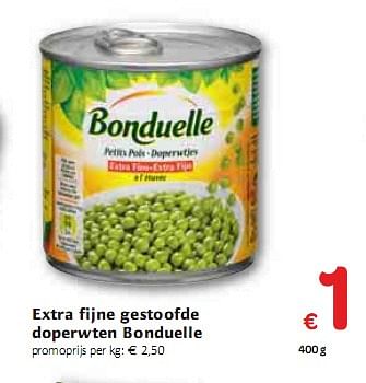 Promotions Extra fijne gestoofde doperwten Bonduelle - Bonduelle - Valide de 06/01/2010 à 16/01/2010 chez Carrefour