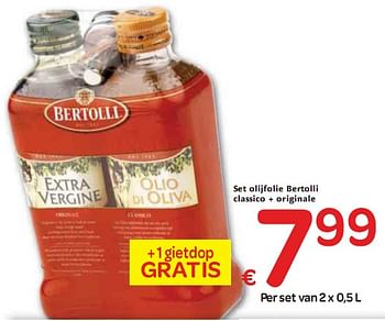 Promoties Set olijfolie Bertolli classico + orginale - Bertolli - Geldig van 06/01/2010 tot 16/01/2010 bij Carrefour