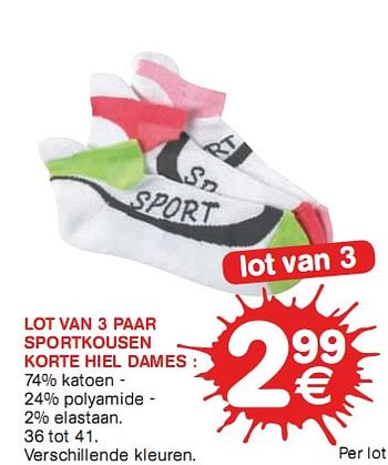 Promoties Lot van 3 paar sportkousen korte hiel dames - Huismerk - Trafic  - Geldig van 06/01/2010 tot 17/01/2010 bij Trafic