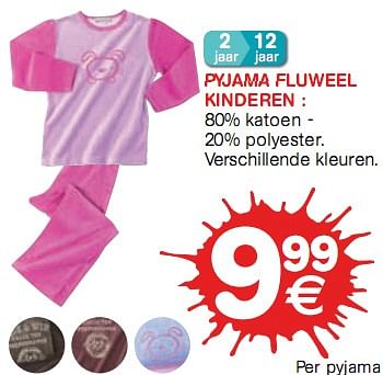 Promoties Pijama fluweel kinderen - Huismerk - Trafic  - Geldig van 06/01/2010 tot 17/01/2010 bij Trafic