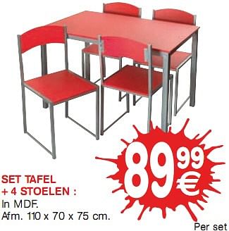 Promoties Set tafel + 4 stoelen - Huismerk - Trafic  - Geldig van 06/01/2010 tot 17/01/2010 bij Trafic