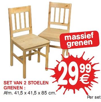 Promoties Set van 2 stoelen Grenen - Huismerk - Trafic  - Geldig van 06/01/2010 tot 17/01/2010 bij Trafic