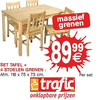 Promoties Set tafel + 4 stoelen grenen - Huismerk - Trafic  - Geldig van 06/01/2010 tot 17/01/2010 bij Trafic
